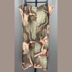 NEW Banana Republic Skirt Womens XL pink green floral water color satin